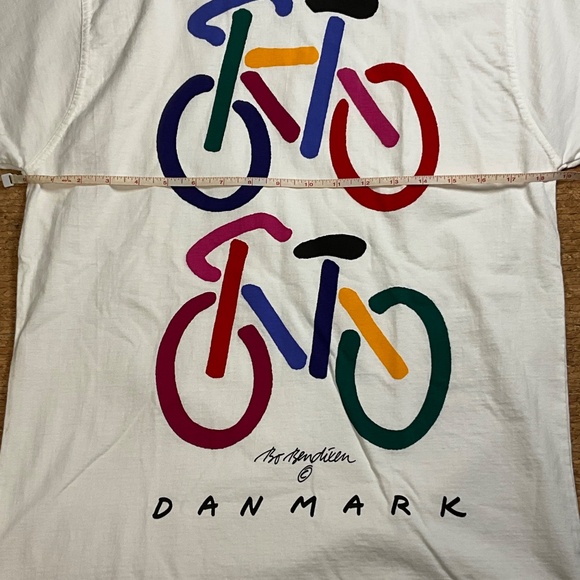 Vintage Bo Bendixen Bike Art Tee Denmark White Medium Unisex 90s Graphic T-Shirt - Picture 6 of 14
